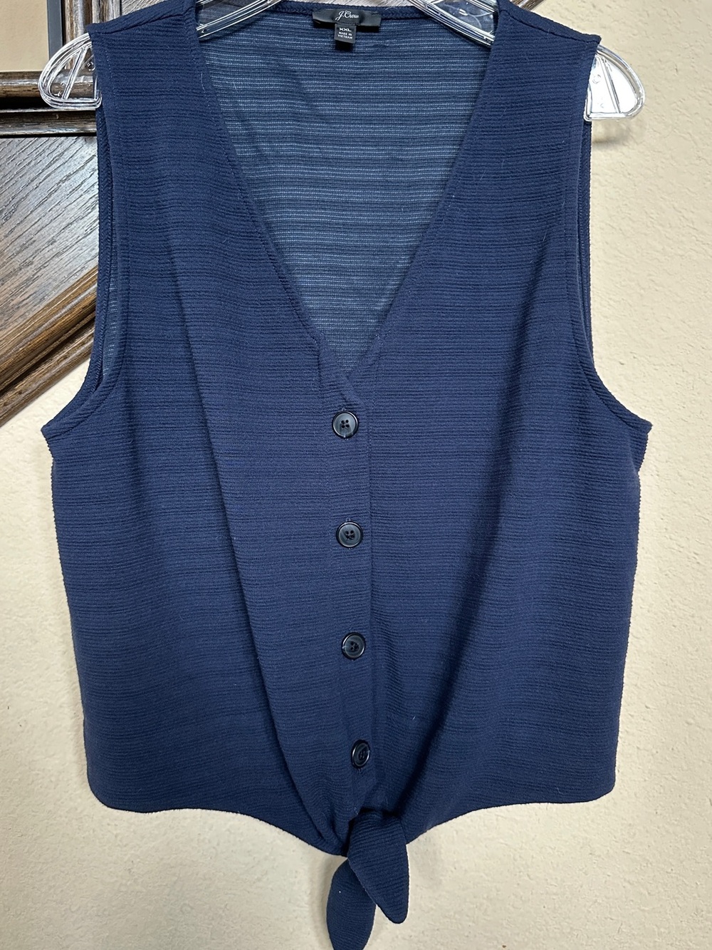J. Crew Ribbed Navy Button-Front Tie-Hem Sleeveless Tank Top XXL 2XL Women’s